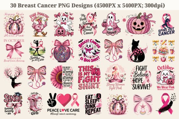 30 Breast Cancer Sublimation PNG Bundle for Graphics & T-Shirt Designs
