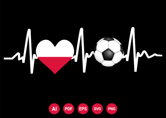 Poland Flag Football Soccer Heartbeat Graphics