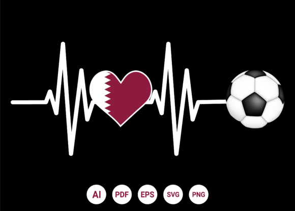 Qatar Flag Football Soccer Heartbeat Graphics